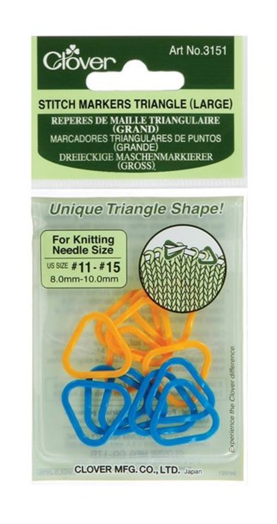 Clover Large Triangle Stitch Markers - Set of 12 Large - US Needle Size 11-15 - #3151