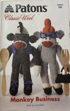 Monkey Business Classic Wool  Knit Or Crochet Pattern Booklet - Patons - New