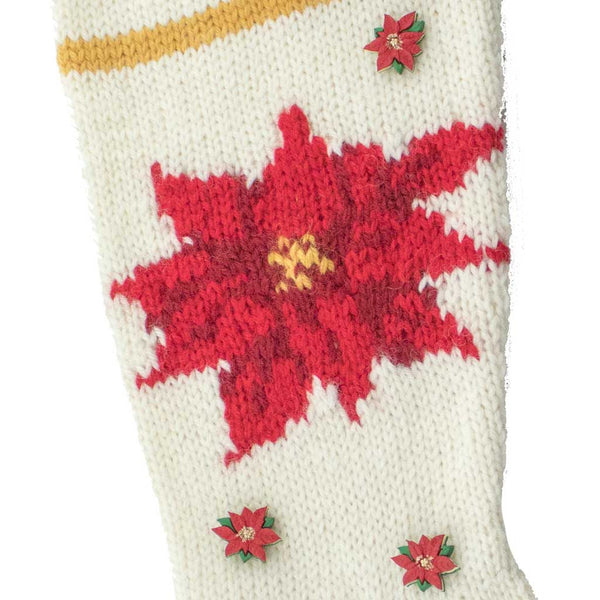 Pointsettia Christmas Stocking Hand Knit - Finished #7066K