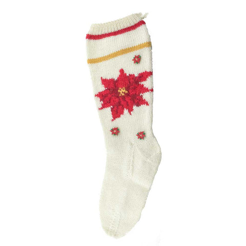 Pointsettia Christmas Stocking Hand Knit - Finished #7066K