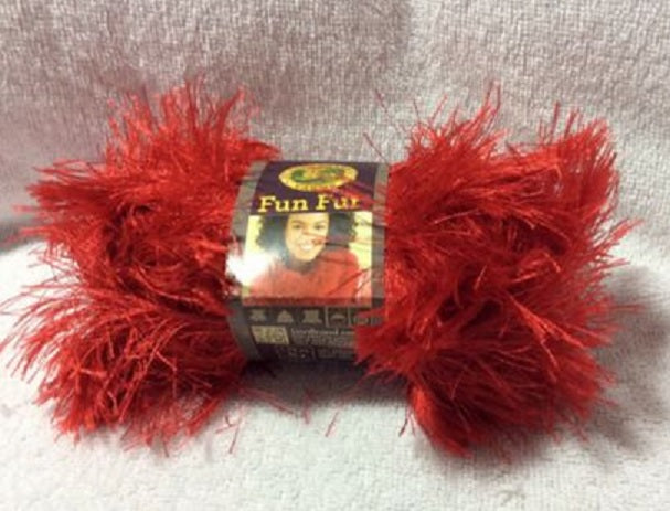 Red Fun Fur Yarn, 2 Skeins, Lion Brand, Destashing, Eyelash Yarn 