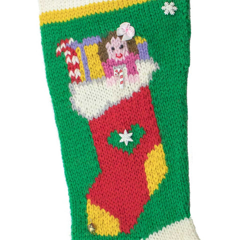 Dolly In A Sock Hand Knit Christmas Stocking - Finished # 7008-K